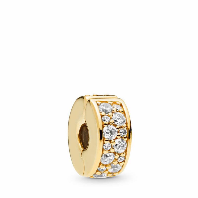 Pandora Shine™ Shining Elegance Clip Charm Ireland - 18ct Gold Plated/Silicone/Cubic Zirconia - 2176